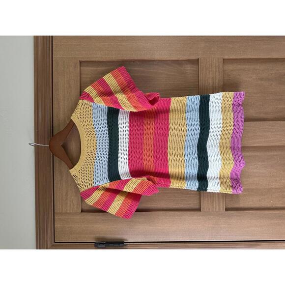 Evereve Haven Crochet Knit Flutter Short Sleeve Sweater Women’s size Medium - Picture 6 of 12